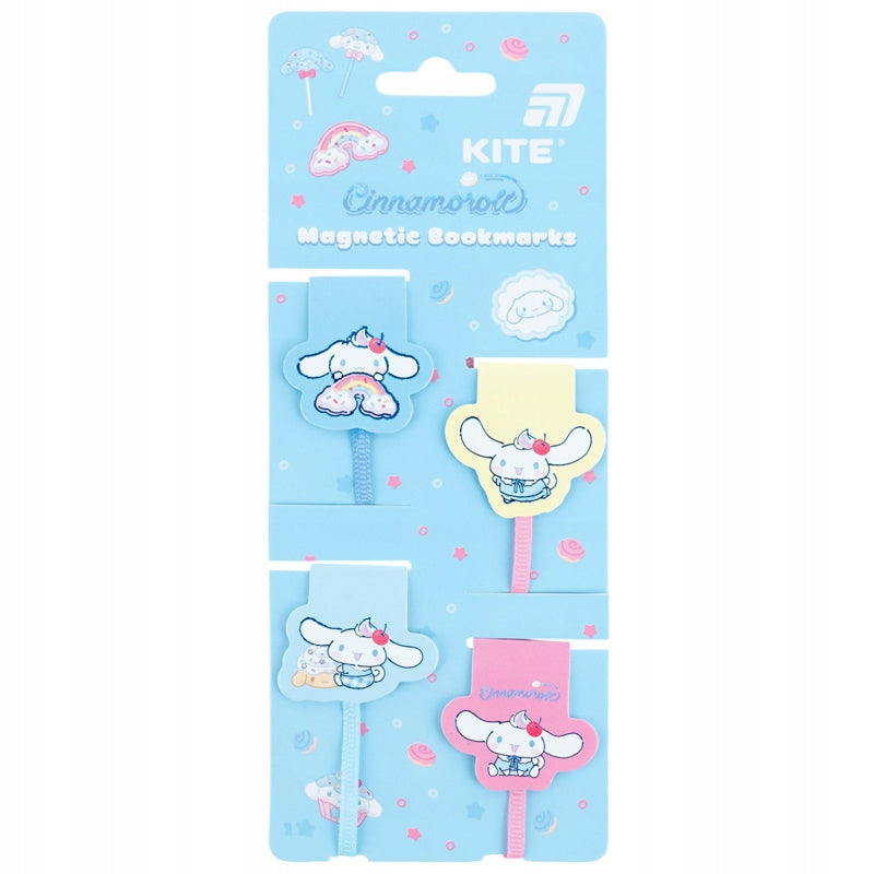 Komplet czterech magnetycznych klipsów do książek z pieskiem Cinnamoroll.