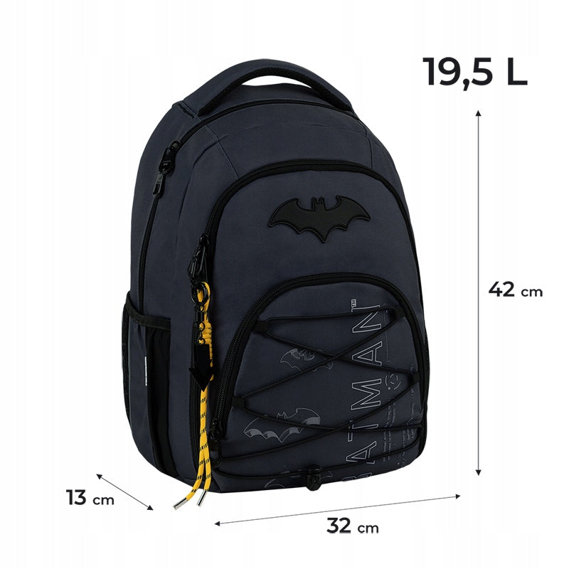 Infografika z wymiarami plecaka DC26-905M, informacją o wadze i przeznaczeniu dla wieku 9-12 lat.