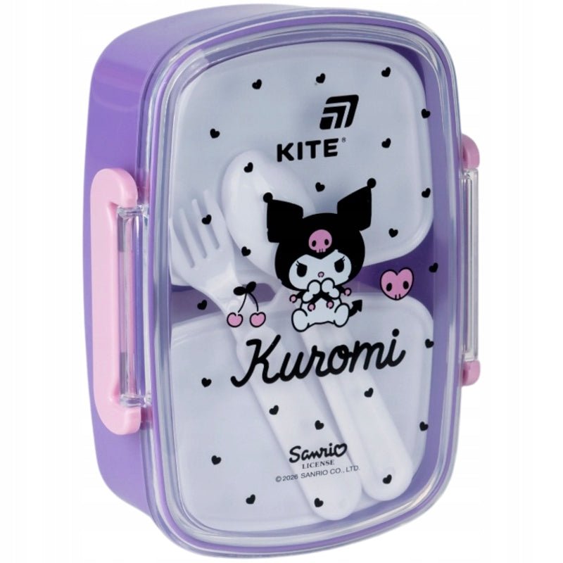 Fioletowy lunchbox Kite Kuromi z przezroczystą pokrywką.