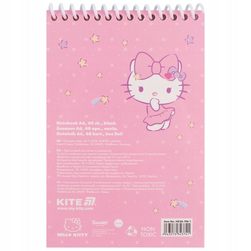 Notes Hello Kitty Kite – widok na tył okładki z różową spiralą.