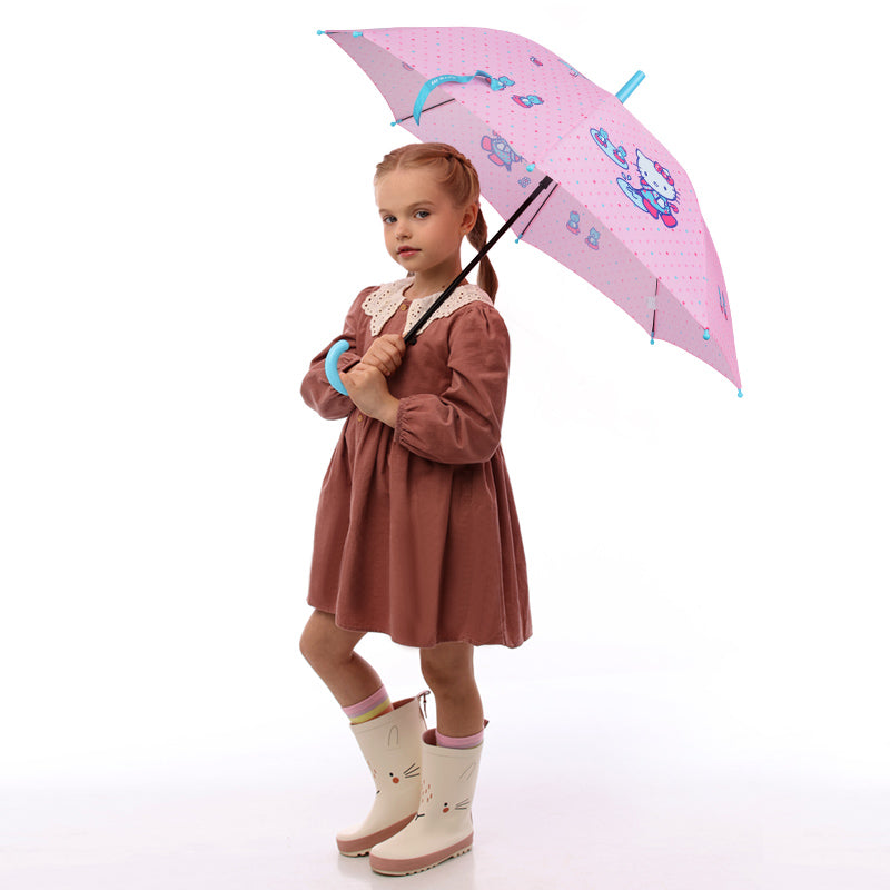 Dziecko z różową parasolką Hello Kitty Kite.