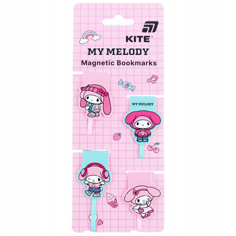 Kolorowy zestaw czterech zakładek magnetycznych z licencją My Melody.