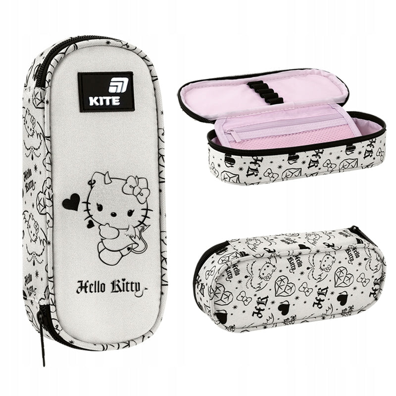 Beżowy piórnik saszetka Kite Hello Kitty widok z każdej strony.