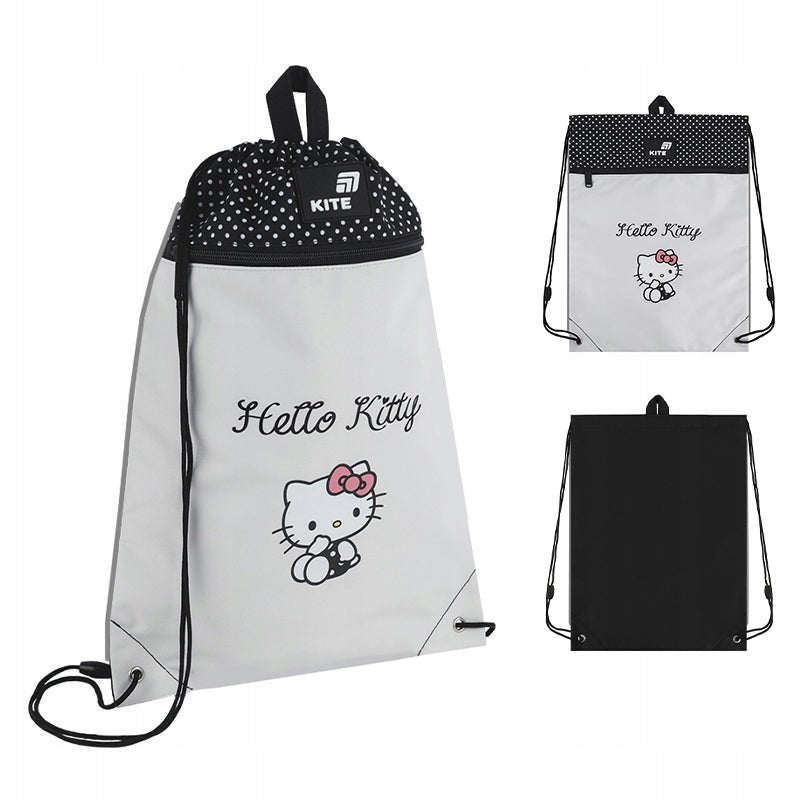 Jasnoróżowy worek gimnastyczny Kite z dużą uśmiechniętą postacią Hello Kitty.