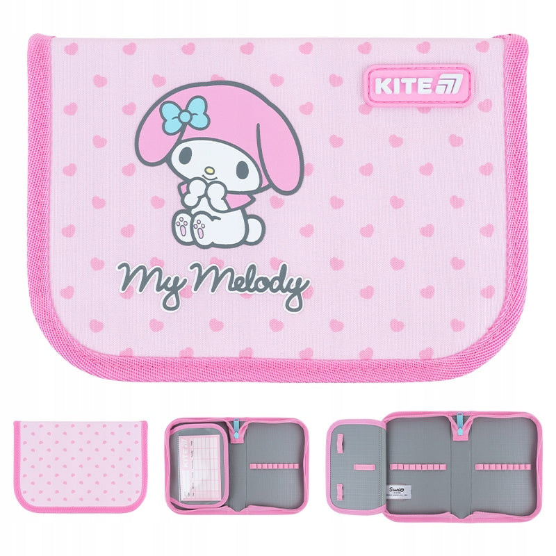 Różowy piórnik Kite My Melody HK26-621-3 – widok z różnych stron.