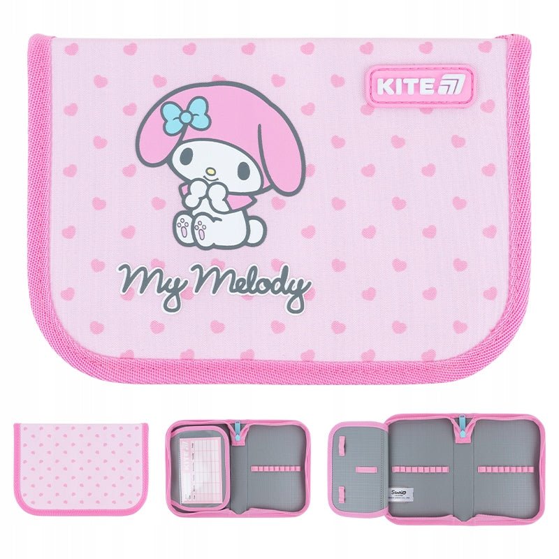 Różowy piórnik Kite My Melody HK26-621-3 – widok z różnych stron.
