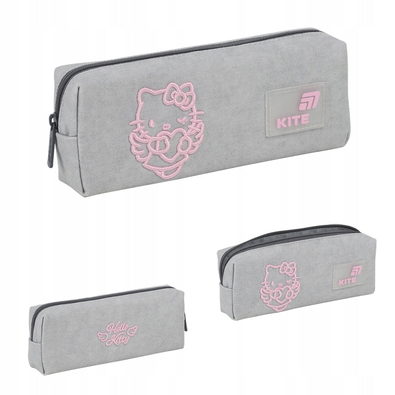 Szary piórnik Kite z wizerunkiem Hello Kitty i charakterystycznym nadrukiem 3D.