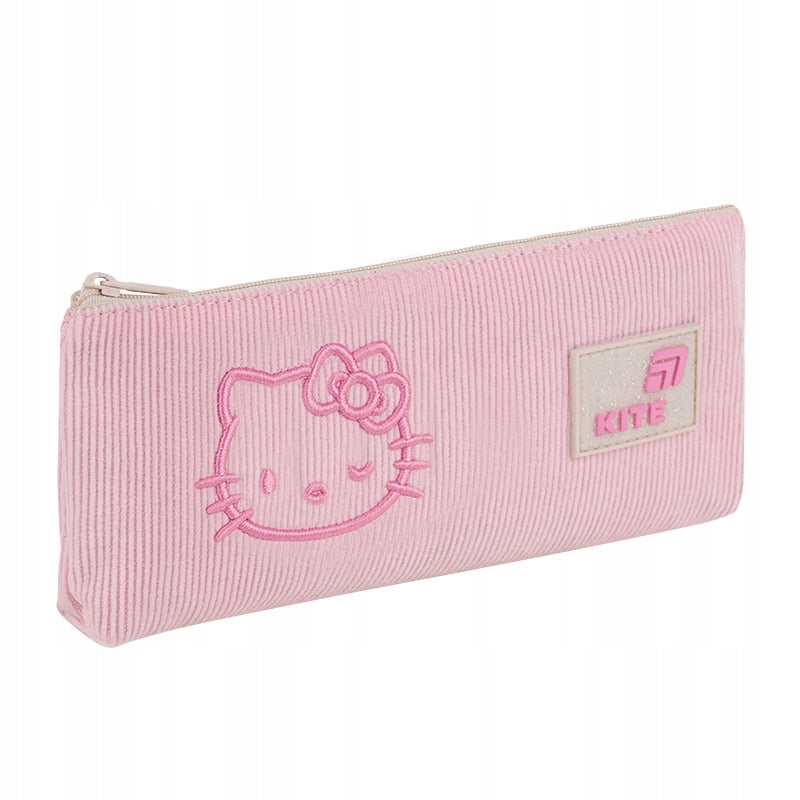 Front saszetki z haftem i wypukłym nadrukiem 3D Hello Kitty — modny piórnik.