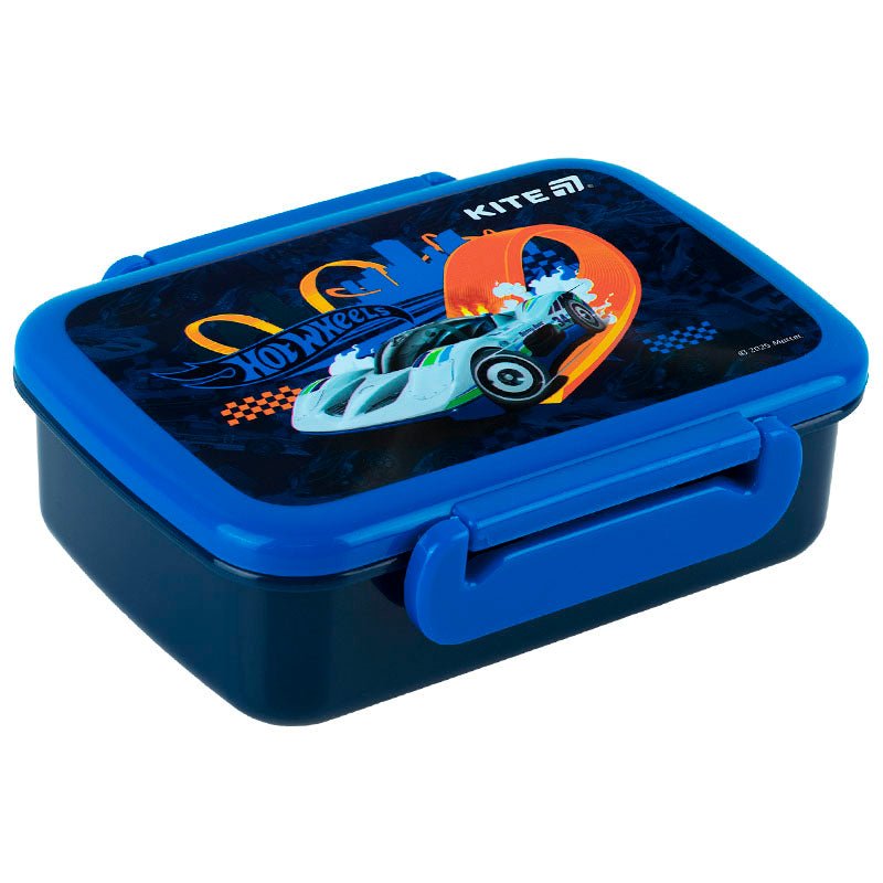 Zamknięty lunchbox dla chłopca z autem wyścigowym, szkolny pojemnik na śniadanie w niebieskim kolorze