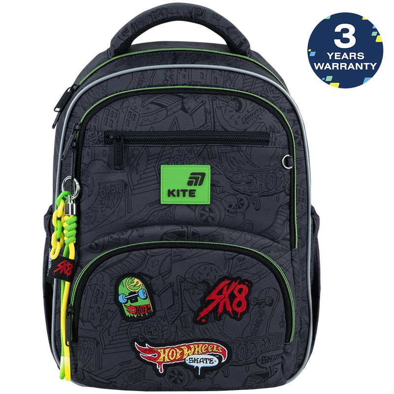 Batoh školský Kite Hot Wheels Skate pre chlapca 1.–4. ročník, čierny ortopedický ľahký