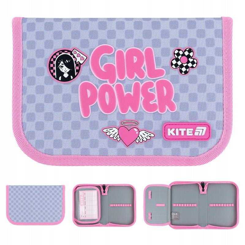 Piórnik Kite K26-621-5 Girl Power w kratkę – ujęcia z różnych stron.