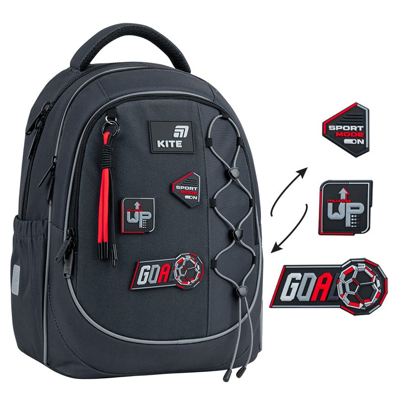 Batoh školský Kite Sport Mode ortopedický ľahký pre chlapcov sivý s nášivkami do školy