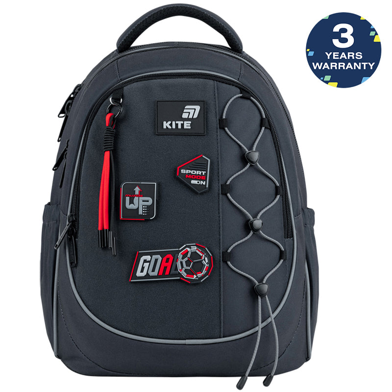 Batoh školský Kite Sport Mode ortopedický ľahký pre chlapcov sivý s nášivkami do školy