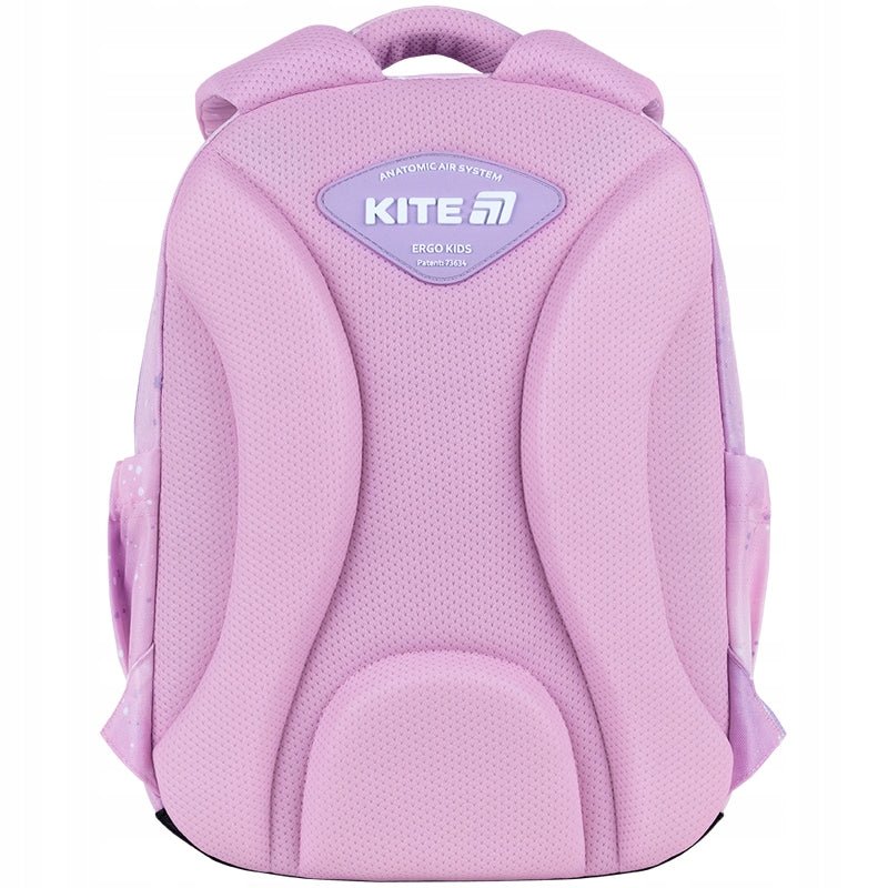 Ortopedyczne plecy Ergo Kids w różowym plecaku Kite dla dziewczynki.