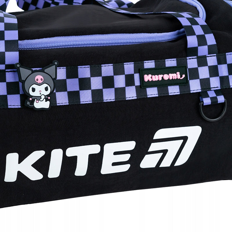 Torba czarna sportowa Kuromi Kite nadruk 3D i wzór w kratkę