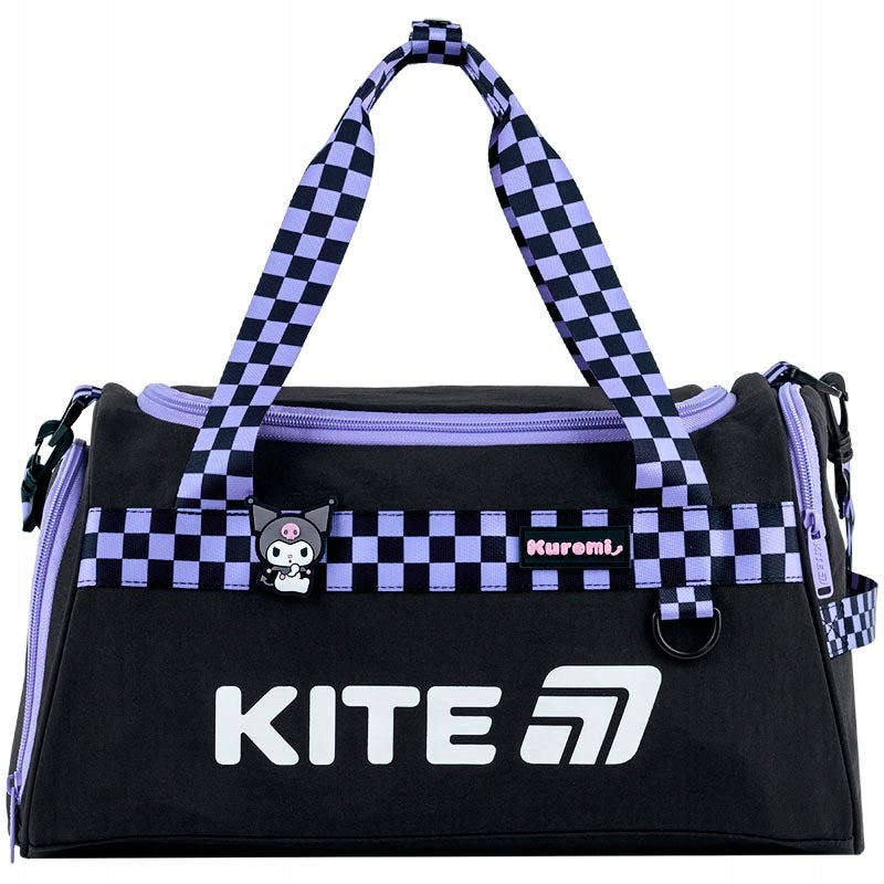 Torba czarna sportowa Kuromi Kite licencjonowany wzór w kratkę