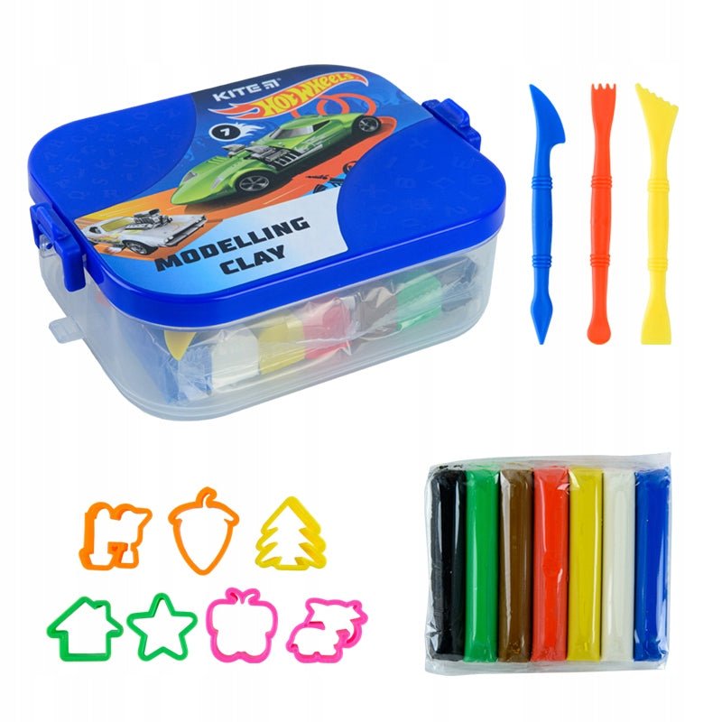 Plastelina w pudełku 7 kolorów i 8 narzędzi Hot Wheels