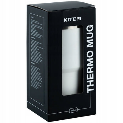 Kubek termiczny ze słomką ustnikiem 600 ml biały