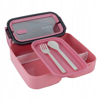 Otwarty lunchbox Kite K23-183-3 ze sztućcami, pojemnik na śniadanie z organizerem