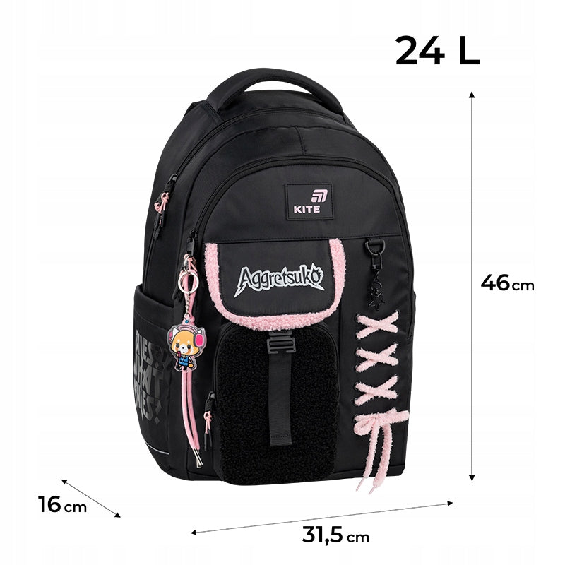 Infografika z wymiarami plecaka w rozmiarze L dla wzrostu powyżej 145 cm.