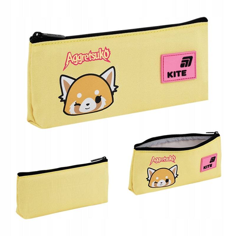 Żółty piórnik szkolny Kite Aggretsuko AR26-680 – widok z każdej strony.