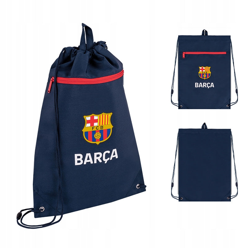Granatowy worek gimnastyczny Kite z herbem FC Barcelona dla chłopca.