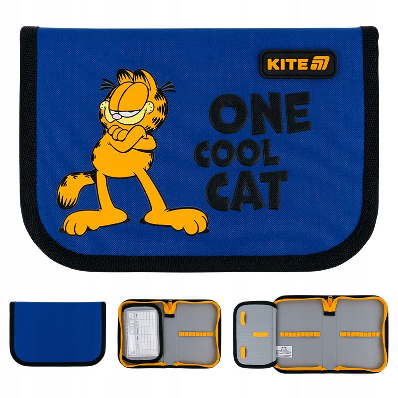 Niebieski piórnik Kite Garfield GF26-621 – ujęcia z różnych stron.