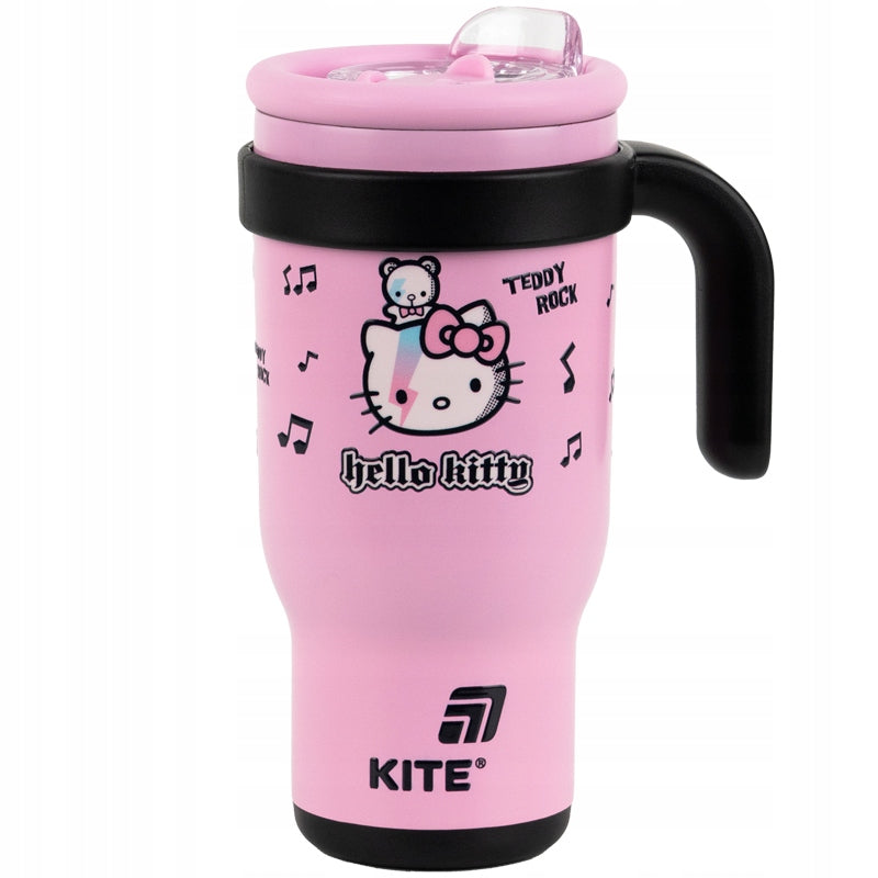 Kubek termiczny z rączką Hello Kitty – zbliżenie na ergonomiczny uchwyt dla komfortu dziecka.