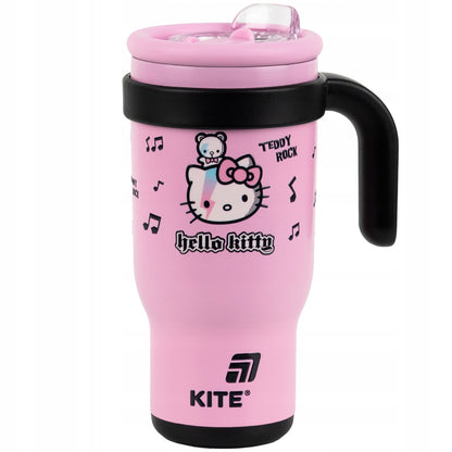 Kubek termiczny z rączką Hello Kitty – zbliżenie na ergonomiczny uchwyt dla komfortu dziecka.