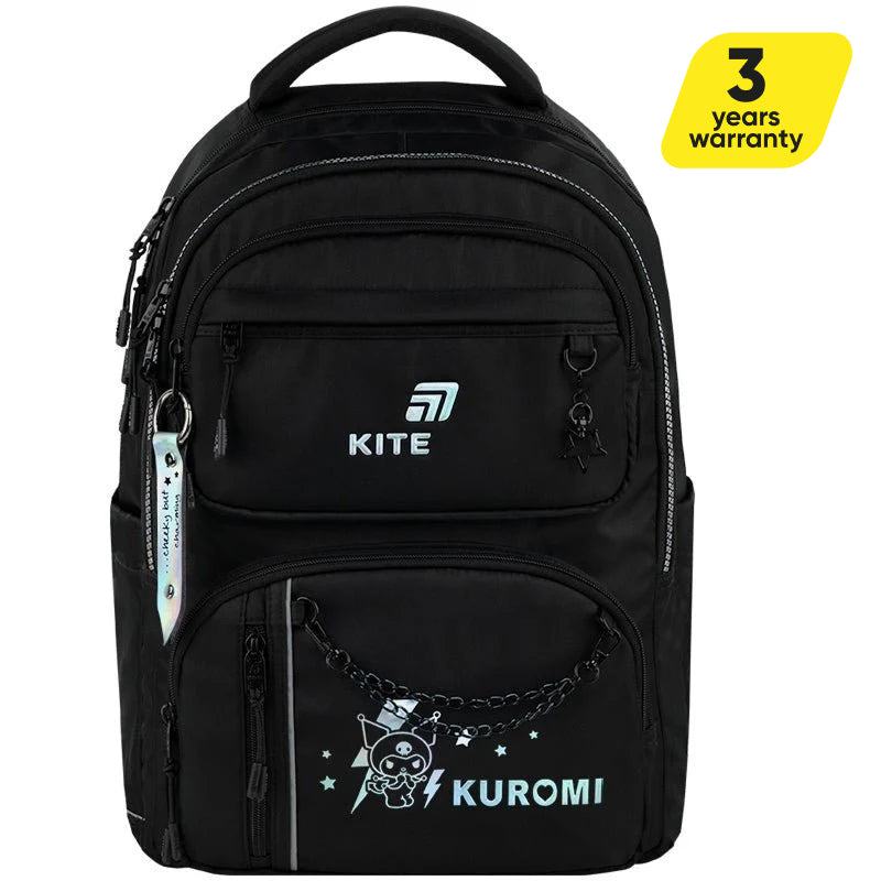 Batoh školský čierny viackomorový Kite Kuromi s retiazkou a príveskom