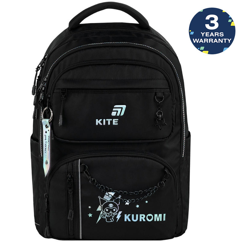 Batoh školský čierny viackomorový Kite Kuromi s retiazkou a príveskom