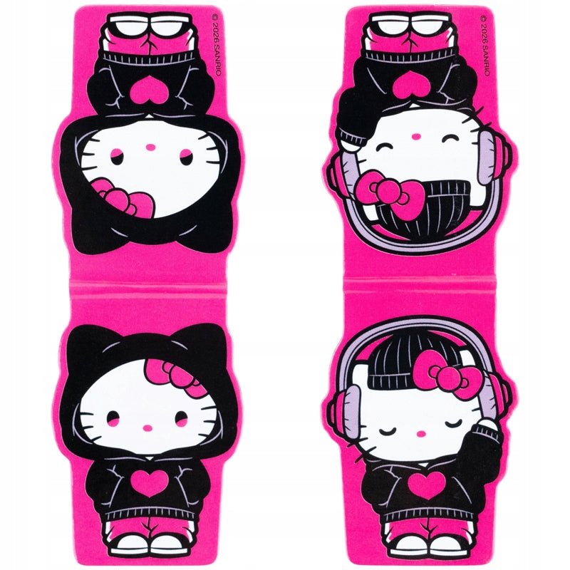 Dwie magnetyczne zakładki Kite Hello Kitty oraz cztery dekoracyjne spinacze Sanrio.