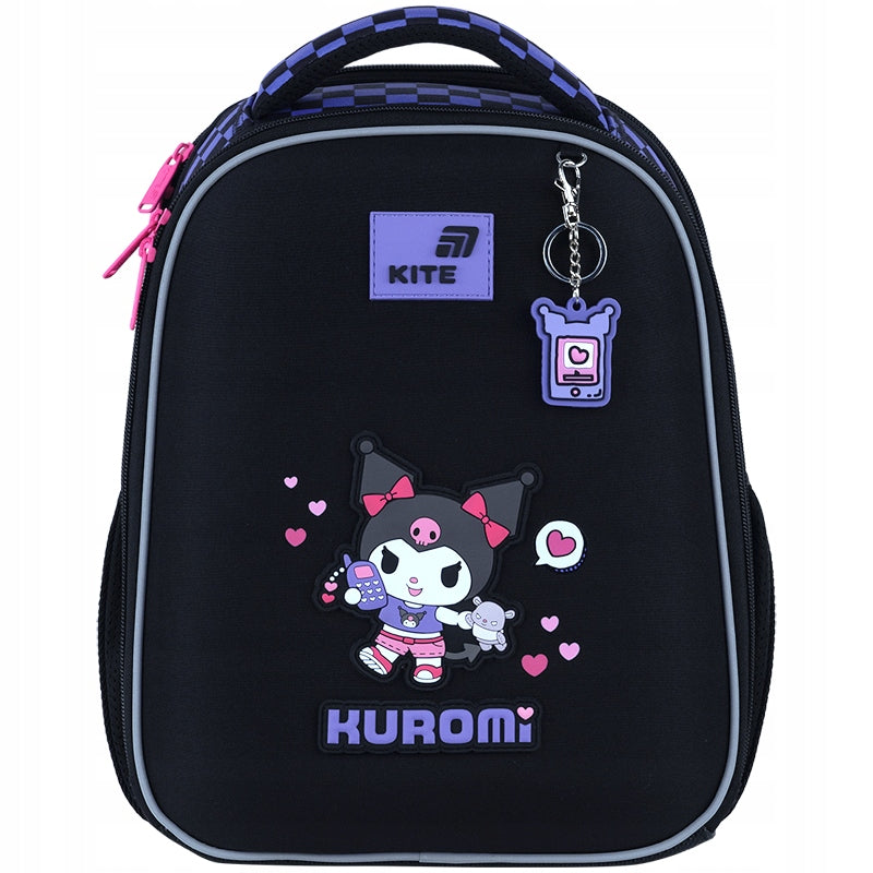 Tornister szkolny dziewczęcy Kuromi Kite – widok z przodu, czarny design