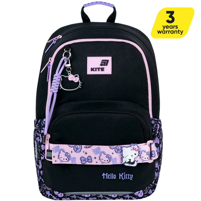 Čierny batoh školský Hello Kitty pre dievčatá s ortopedickým chrbtom Kite