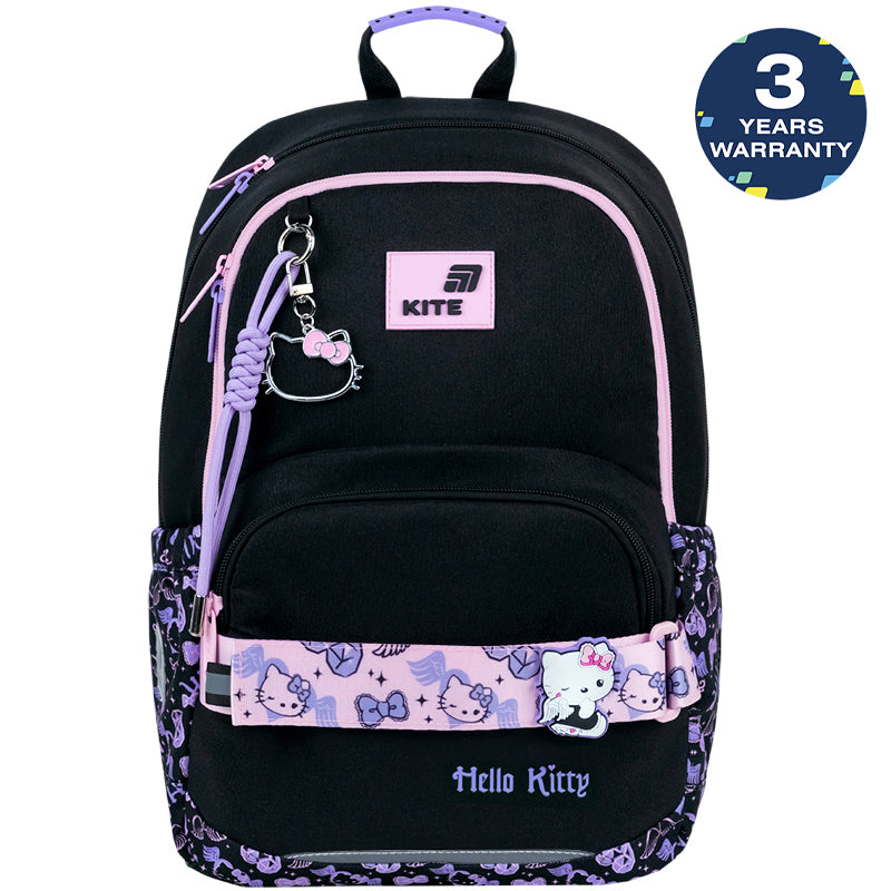 Čierny batoh školský Hello Kitty pre dievčatá s ortopedickým chrbtom Kite