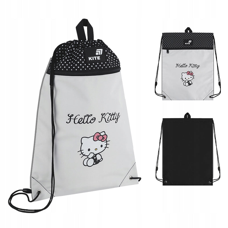 Jasnoróżowy worek gimnastyczny Kite z dużą uśmiechniętą postacią Hello Kitty.