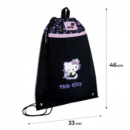 Infografika przedstawiająca wymiary 46x33 cm czarnego worka sportowego z serii Hello Kitty.