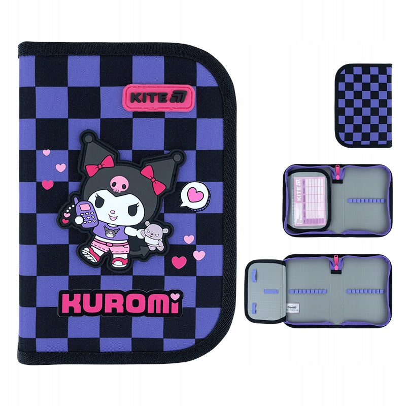Piórnik Kite Kuromi HK26-621-2 w kratkę – ujęcia z każdej strony.