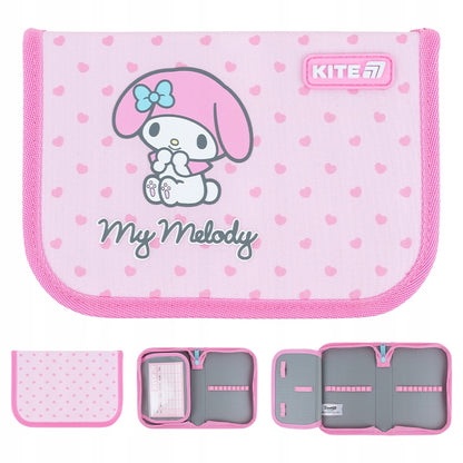 Różowy piórnik Kite My Melody HK26-621-3 – widok z różnych stron.