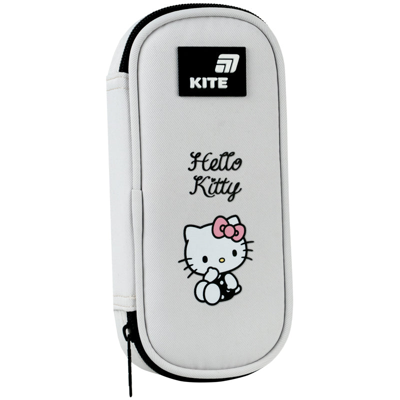 Piórnik dla dziewczynek Hello Kitty szary przód z naszywką.