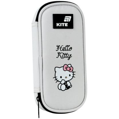 Piórnik dla dziewczynek Hello Kitty szary przód z naszywką.