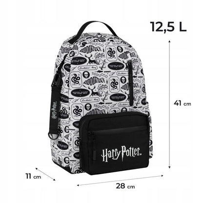 Plecak do szkoły HP26-949M z naniesionymi wymiarami i wagą 695 g