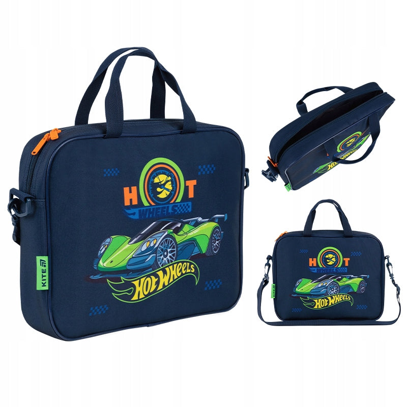 Ogólny wygląd niebieskiej torby szkolnej na plastykę Hot Wheels Kite.