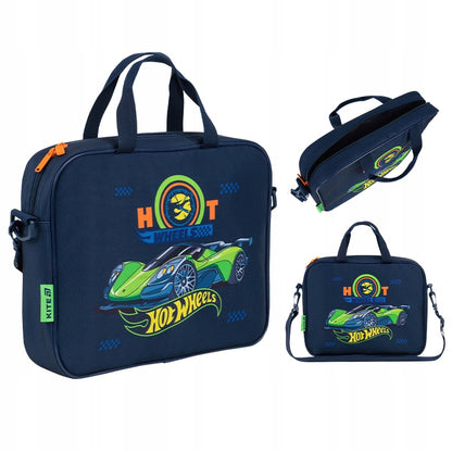 Ogólny wygląd niebieskiej torby szkolnej na plastykę Hot Wheels Kite.