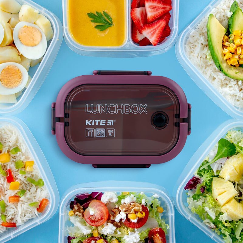 Lunchbox z przegrodkami i ze sztućcami 