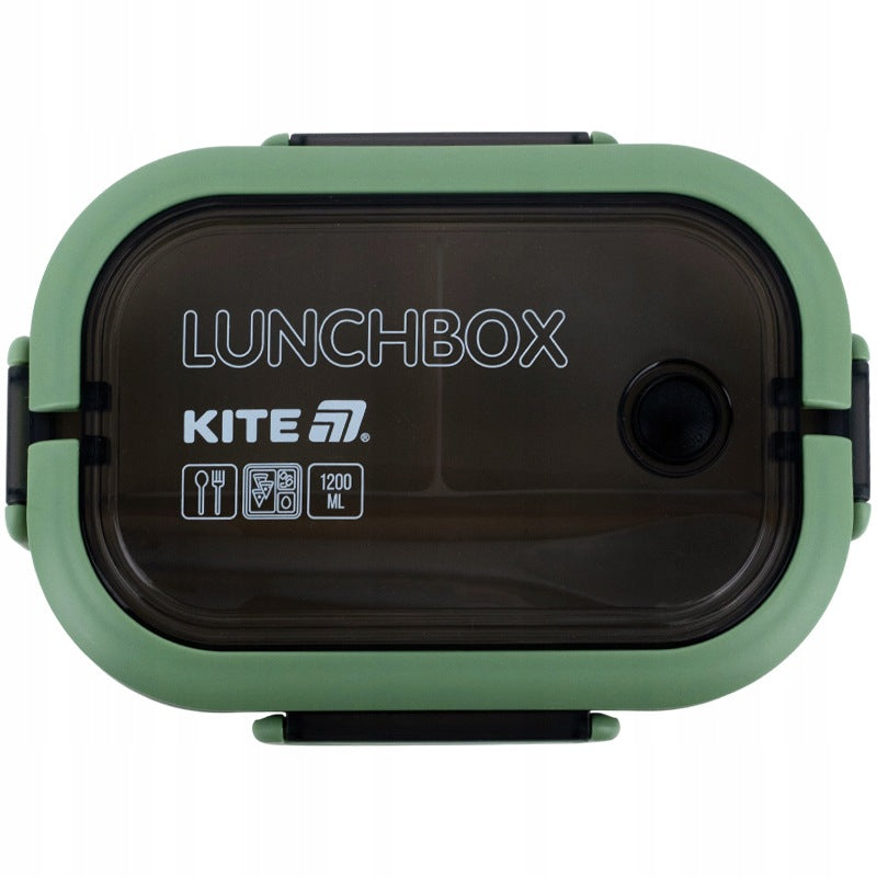Zielony lunchbox BPA Free z zamknięciem na cztery boczne zatrzaski.