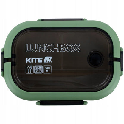 Zielony lunchbox BPA Free z zamknięciem na cztery boczne zatrzaski.