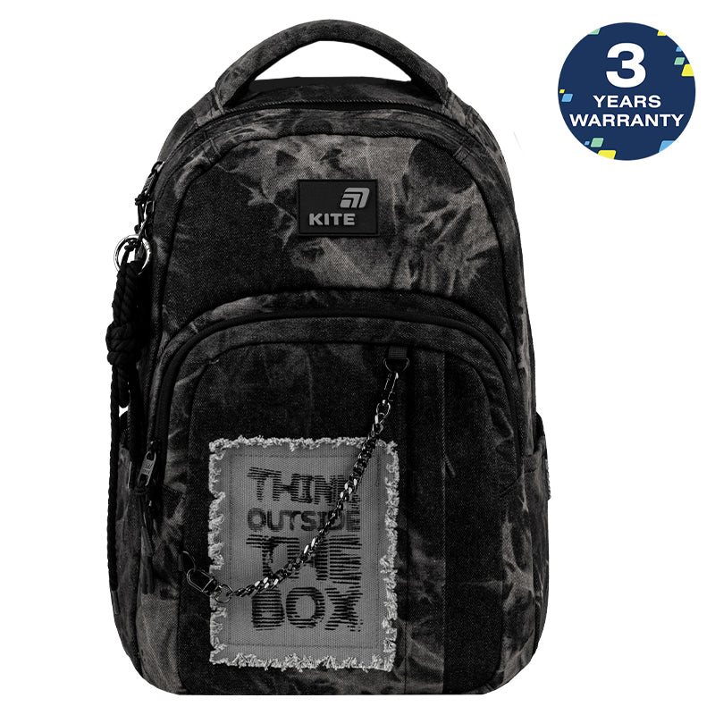 Čierny batoh školský pre chlapcov 9–12 rokov s retiazkou Kite Denim Core