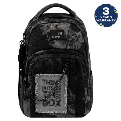 Čierny batoh školský pre chlapcov 9–12 rokov s retiazkou Kite Denim Core