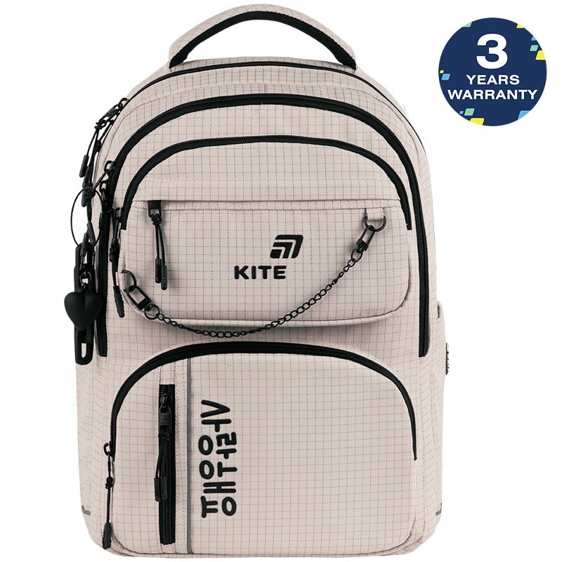 Batoh školský béžový viackomorový Kite Prime s retiazkou a príveskom béžový